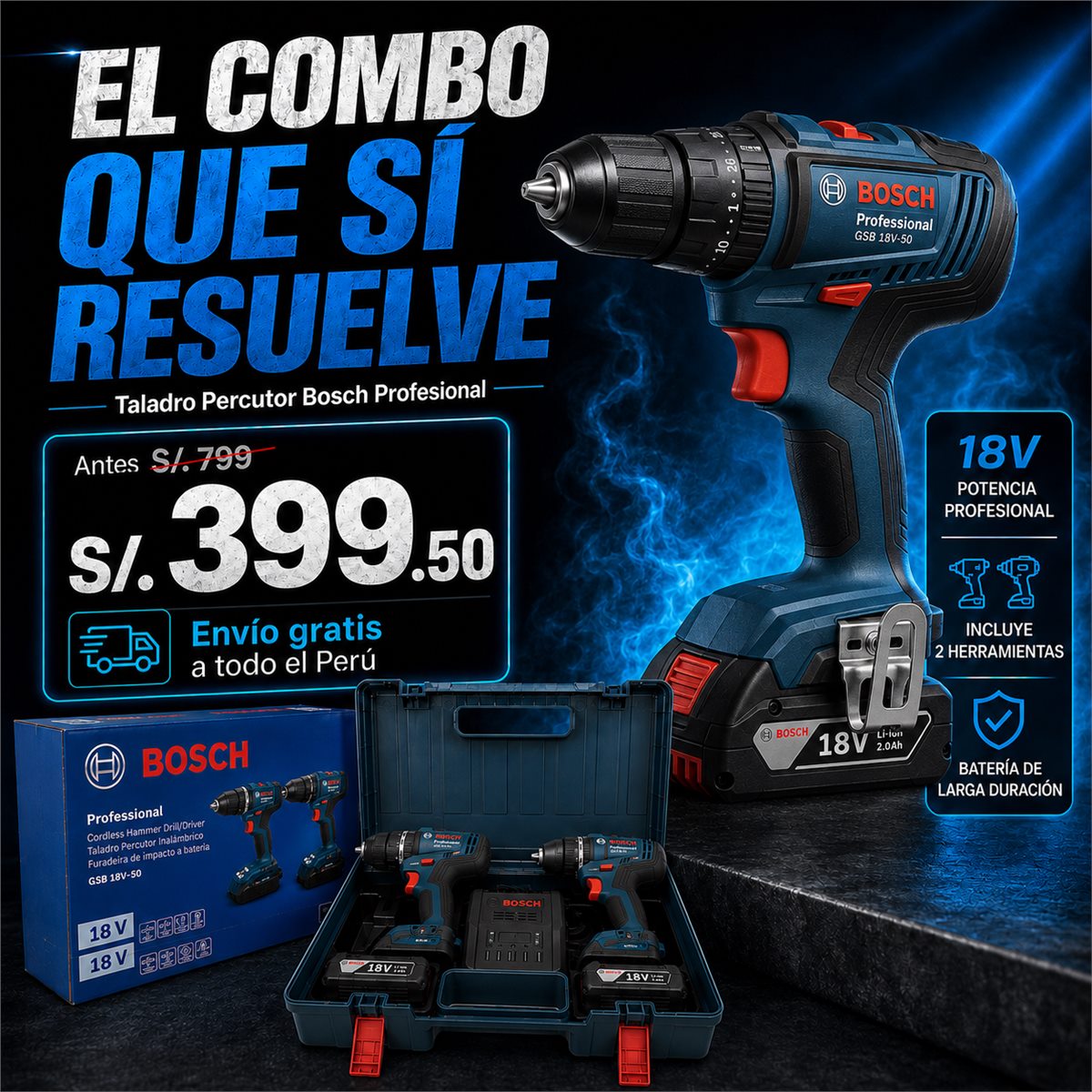 Combo Bosch: taladro + amoladora