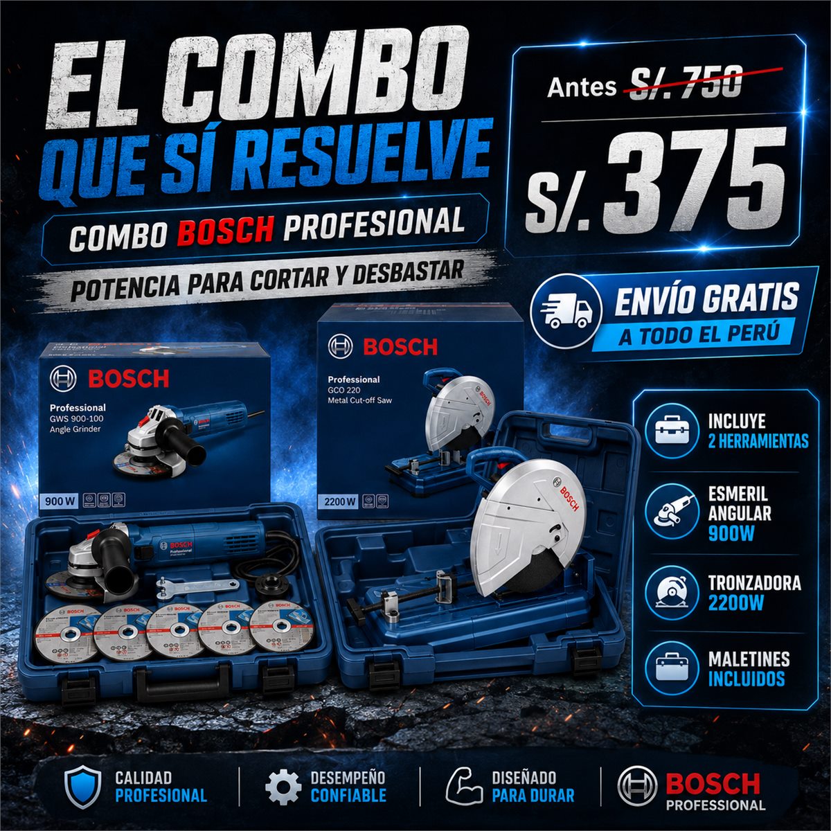 Combo Bosch: amoladora + tronzadora